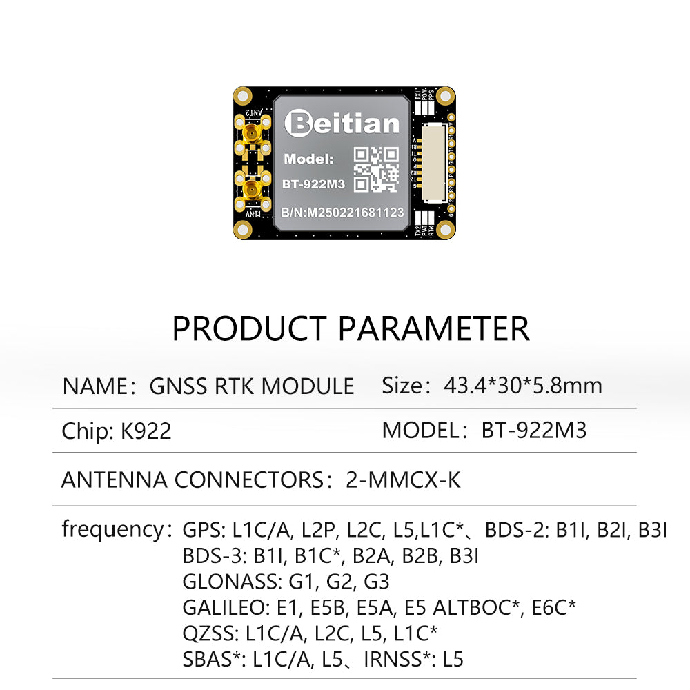 Beitian Sino K922 high-precision GNSS module RTK positioning and orientation board for drone driving test BT-922G1 Beitian Sino K922 high-precision GNSS module RTK positioning and orientation board for drone driving test BT-922G1